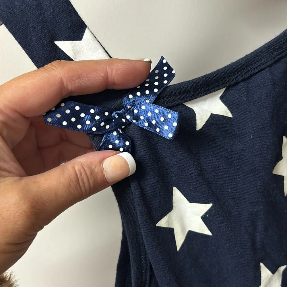 Blue and White Seasonal Dress 4th of July Stars and Stripes patriotic ruffle